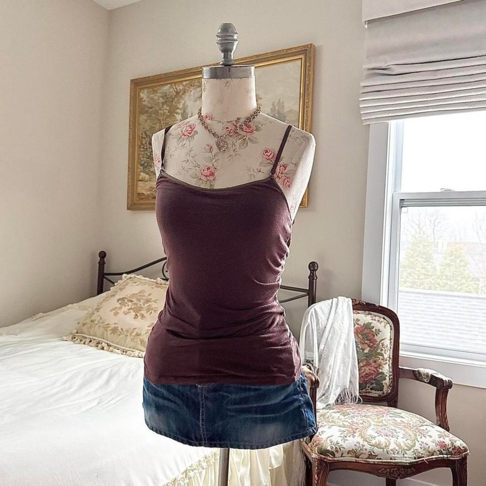 Y2K abercrombie and fitch brown fitted cami top size medium